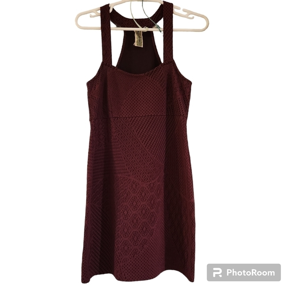 Free people Halter bodycon mini dress lace overlay burgandy size small